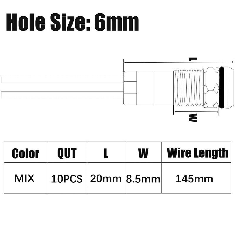 Gebildet 10pcs 6mm 1/4" AC/DC 12-24V LED Metal Indicator Light Waterproof Signal Lamp Pilot Dash Directional Car Truck Boat with Wire - Image 5